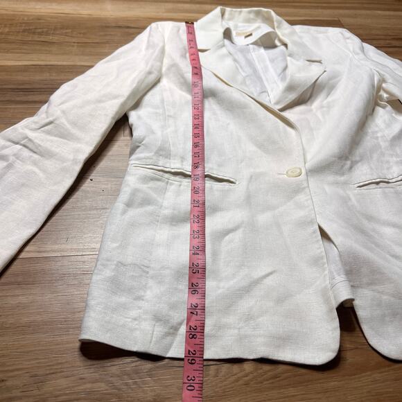 Michael Kors Relaxed Long White Linen Blazer Ruched 3/4 Sleeves Size XL - Picture 3 of 7